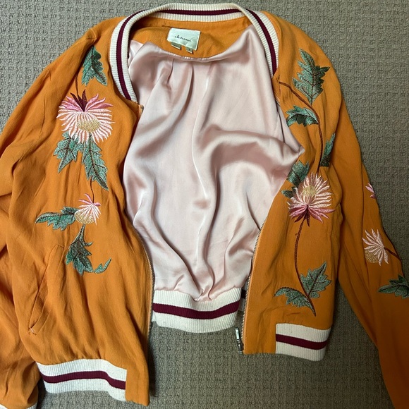 Anthropologie Elevenses orange embroidered flower bomber jacket - Picture 6 of 8